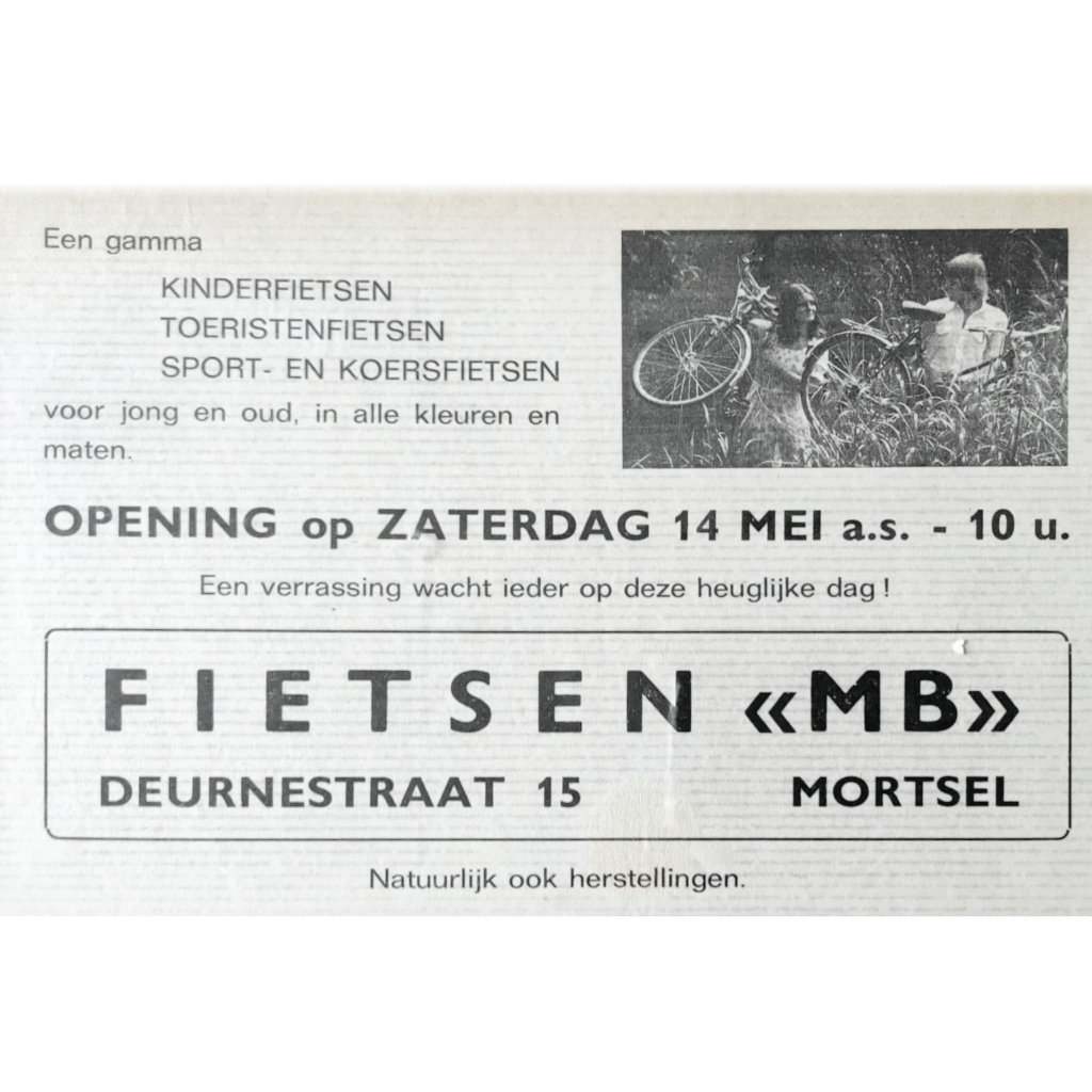 Dit is een advertentie van fietsen MB waarbij hun opening wordt aangekondigd in 1977